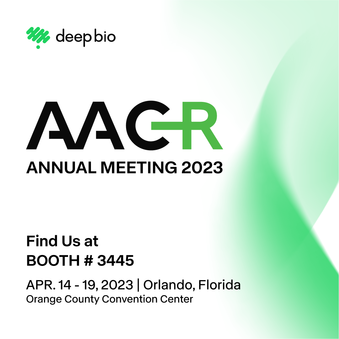 Invitation to Deep Bio booth at AACR 2023 in Orlando